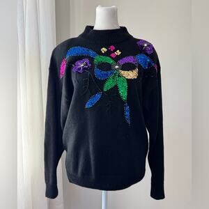 Vintage ‘90s Bonnie Evans Black Sequined Pullover Sweater